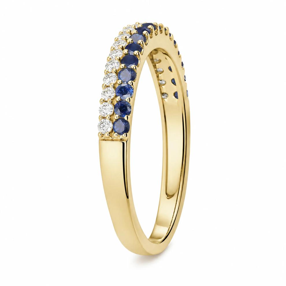 Blue Sapphire &amp; Diamond Double Row Ring in 10K Yellow Gold (1/5 ct. tw.) – Image 2 of 4