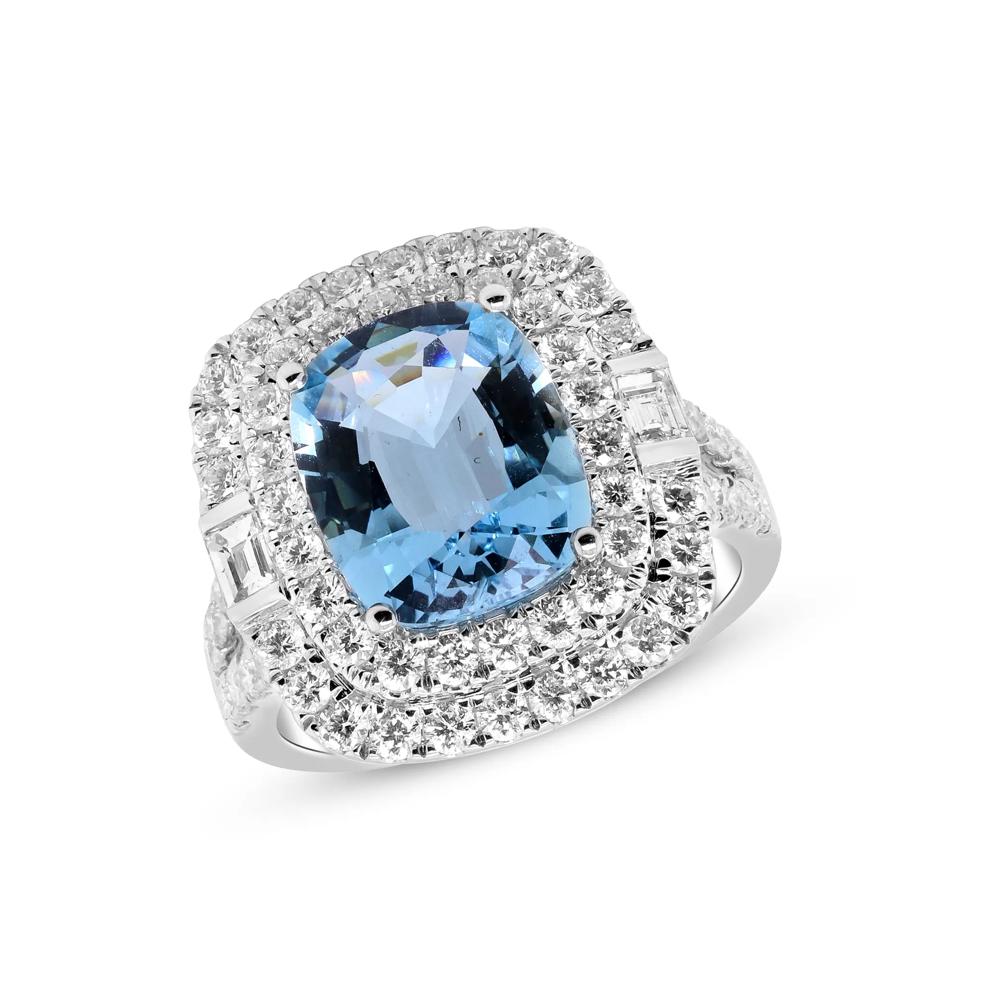 Aquamarine and Diamond Double Halo Ring in 14K White Gold (1 5/8 ct. tw.) – Image 4 of 4