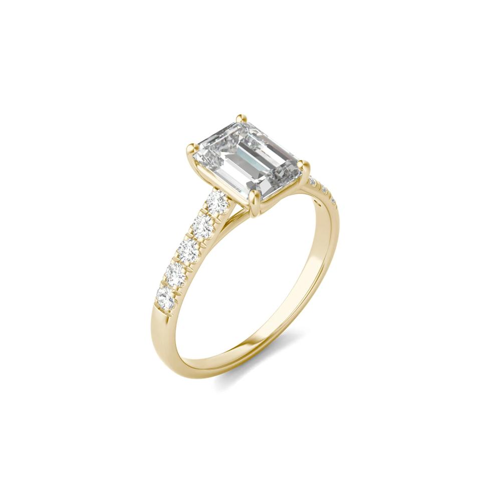 Emerald-Cut Lab Created Moissanite Ring with Side-Stones in 14K Yellow Gold – Image 5 of 6