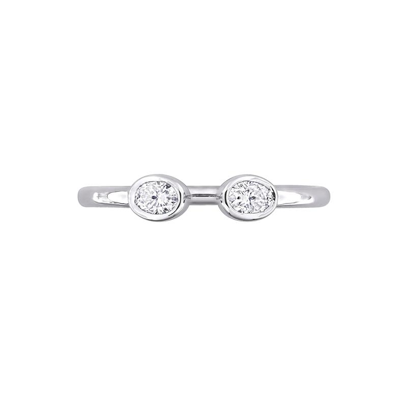 Lab-Created Moissanite Oval Bezel Open Band in Sterling Silver – Image 1 of 7