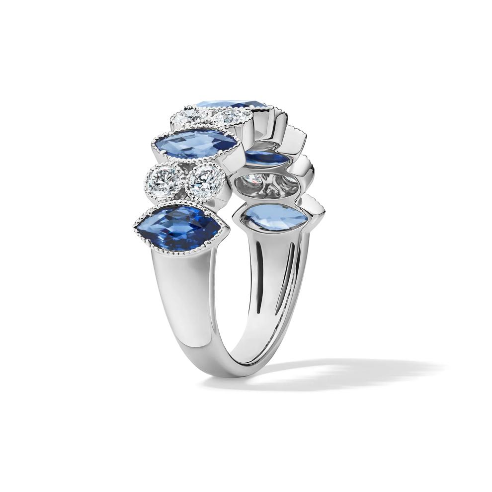 Marquise Blue Sapphire &amp; Diamond Band in 14K White Gold (5/8 ct. tw.) – Image 3 of 4