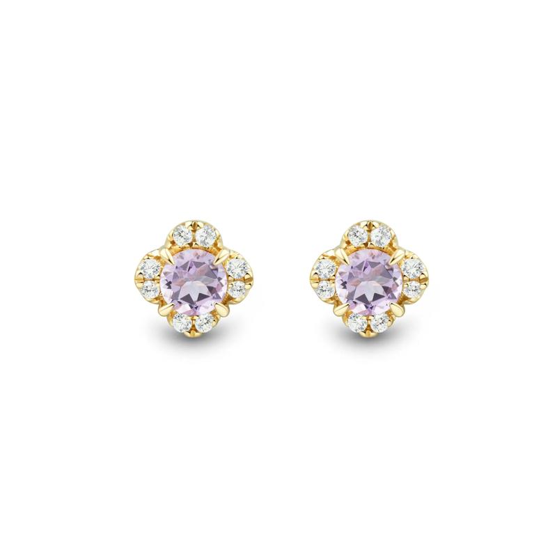 Pink Amethyst &amp; Diamond Earrings in 10K Yellow Gold &#40;1/5 ct. tw.&#41; – Image 2 of 2