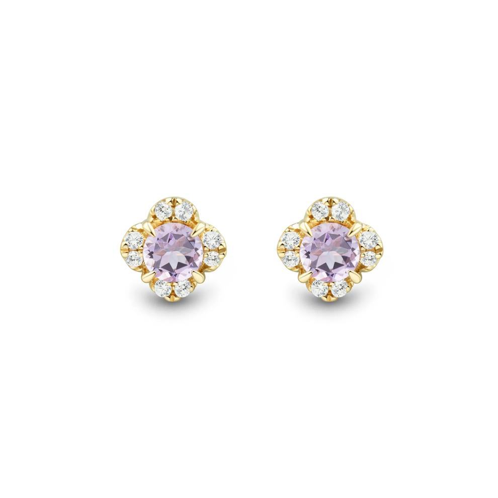 Pink Amethyst &amp; Diamond Earrings in 10K Yellow Gold (1/5 ct. tw.) – Image 2 of 2