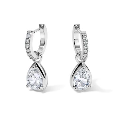 Lab-Created White Sapphire Huggie Drop Earrings in Sterling Silver