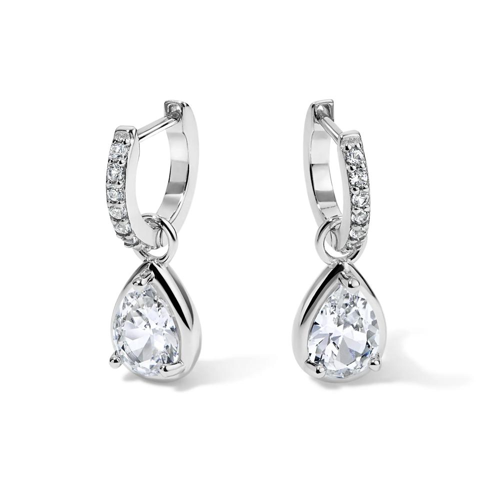 Lab-Created White Sapphire Huggie Drop Earrings in Sterling Silver – Image 1 of 2