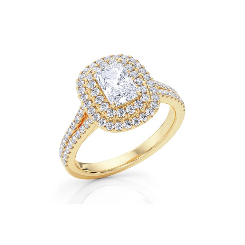 Radiant Diamond Center Double Halo Engagement Ring in 18K Yellow Gold (1-1/4 ct. tw.) – Image 5 of 5