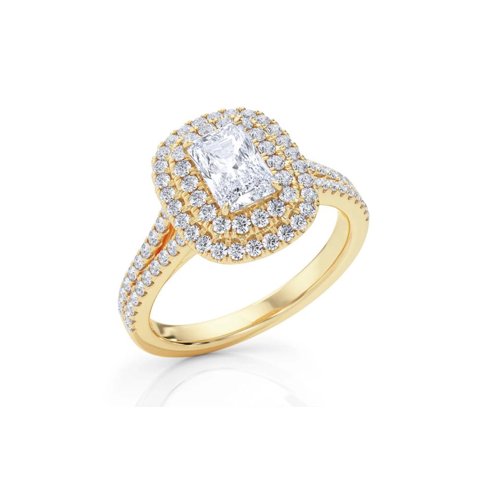 Radiant Diamond Center Double Halo Engagement Ring in 18K Yellow Gold (1-1/4 ct. tw.) – Image 5 of 5