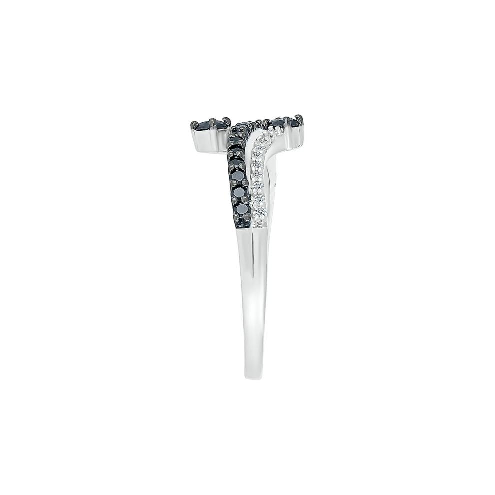 Black &amp; White Promise Ring with Diamond Bypass Band in Sterling Silver (1/3 ct. tw.) – Image 3 of 5