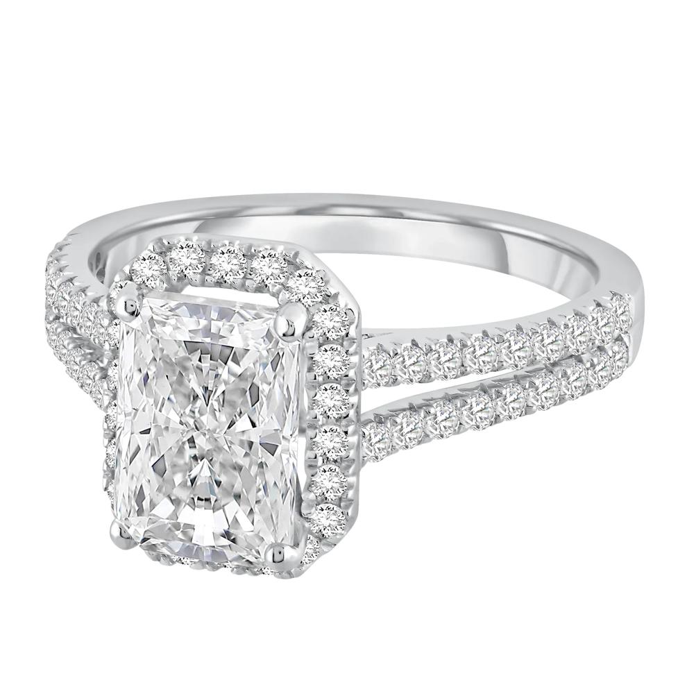 Lab Grown Diamond Radiant-Cut Halo Engagement Ring in 14K White Gold (3 ct. tw.) – Image 4 of 4