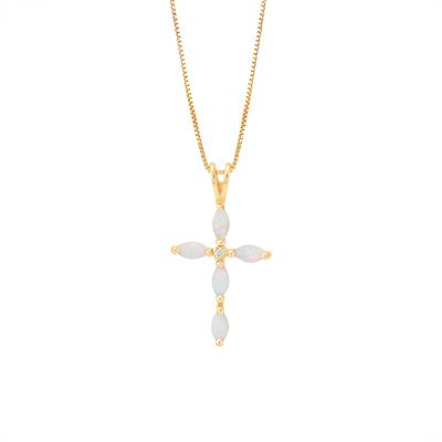 Lab-Created Marquise Opal Cross Pendant in 10K Yellow Gold