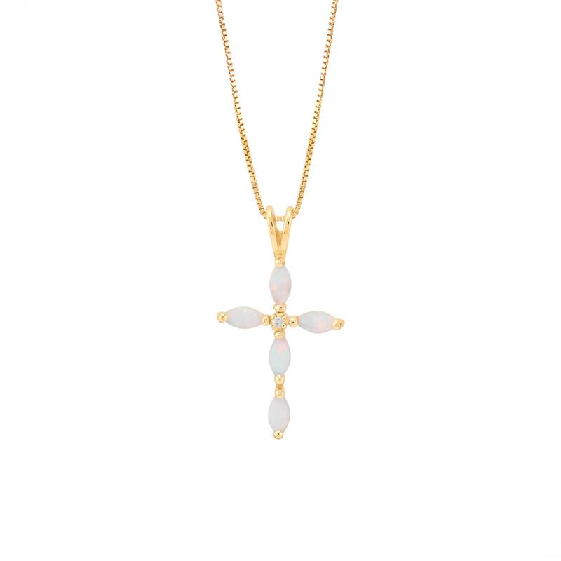 Lab-Created Marquise Opal Cross Pendant in 10K Yellow Gold – Image 1 of 3
