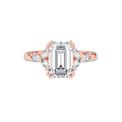 Lab Grown Diamond Emerald-Cut Center Engagement Ring in 14K Rose Gold (3 3/8 ct. tw.)