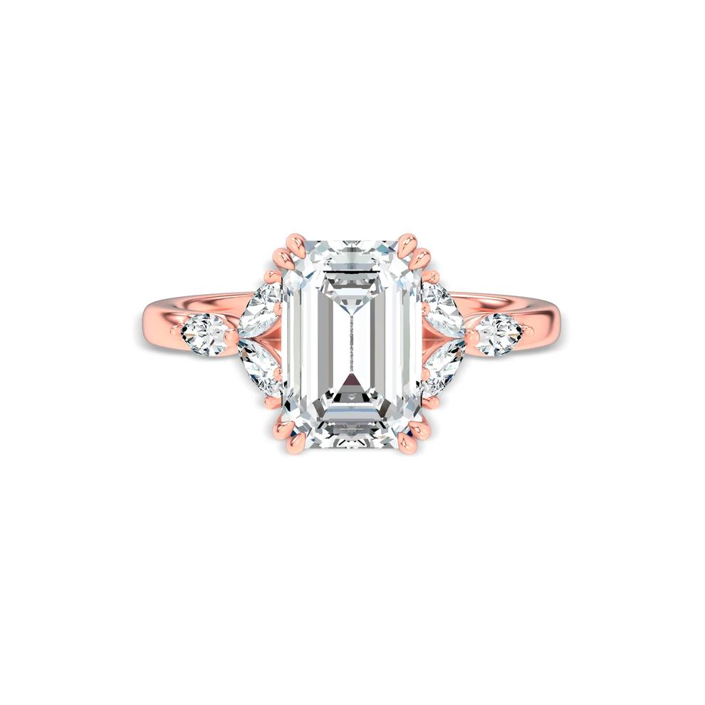 Lab Grown Diamond Emerald-Cut Center Engagement Ring in 14K Rose Gold (3 3/8 ct. tw.) – Image 1 of 4
