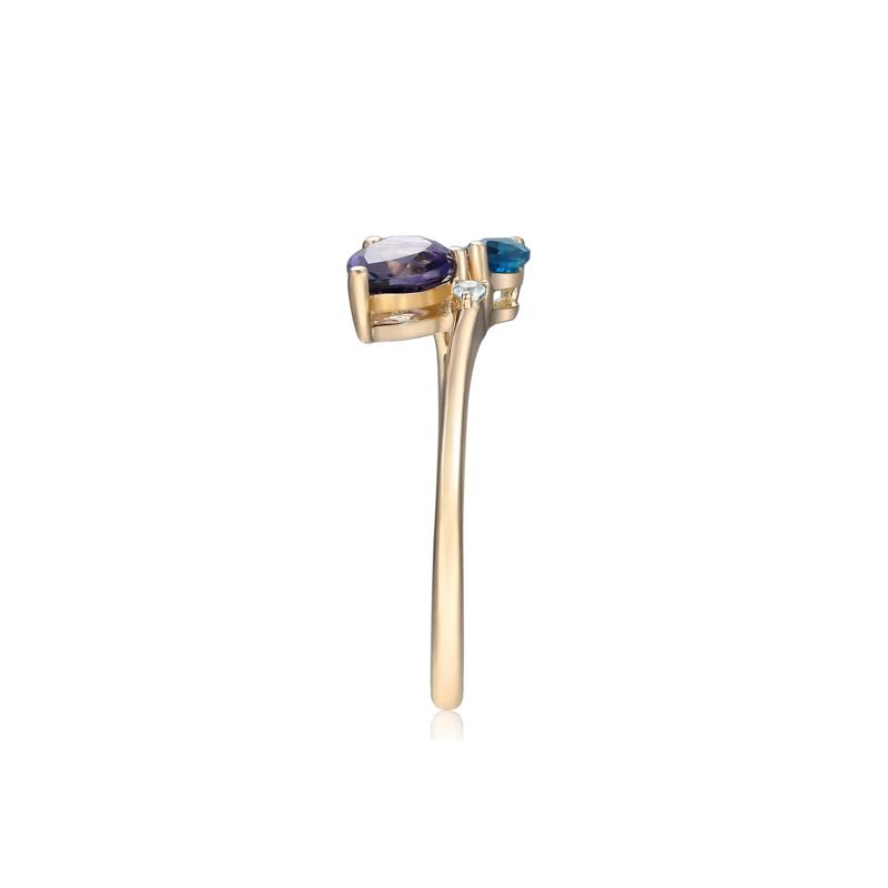 Bypass Ring with Iolite, London Blue Topaz and Swiss Blue Topaz in 10K Yellow Gold – Image 3 of 3