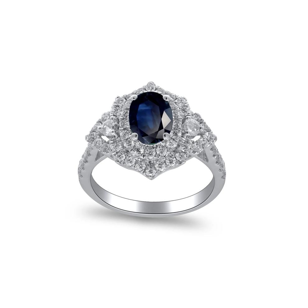Blue Sapphire and Diamond Ornate Ring in 14K White Gold (7/8 ct. tw.) – Image 5 of 5