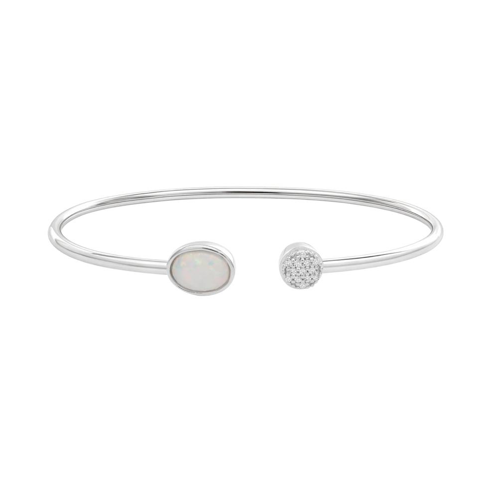 Opal &amp; Lab-Created White Sapphire Flexible Open Cuff Bangle Bracelet in Sterling Silver – Image 1 of 2