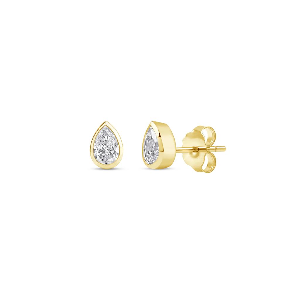 Lab Grown Diamond Bezel-Set Pear-Shaped Solitaire Stud Earrings in 14K Yellow Gold (1/3 ct. tw.) – Image 1 of 3