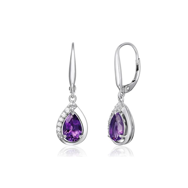 Amethyst &amp; Lab-Created White Sapphire Drop Earrings in Sterling Silver – Image 1 of 1