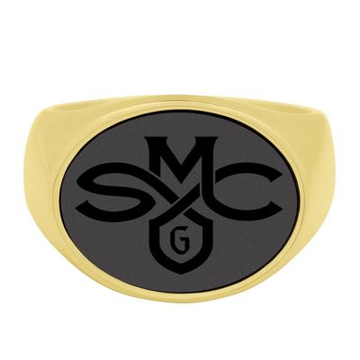 Saint Mary's College Horizontal Oval Signet Ring in Zirconium and 14K Yellow Gold