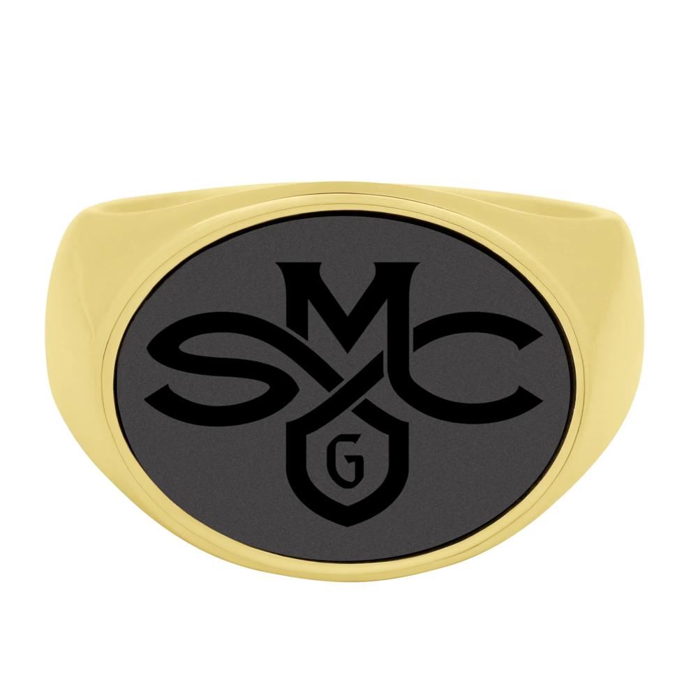 Saint Mary's College Horizontal Oval Signet Ring in Zirconium and 14K Yellow Gold – Image 1 of 3
