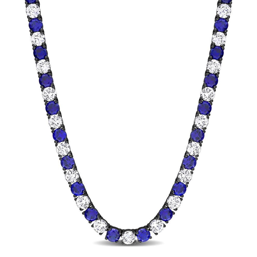 Lab-Created Blue Sapphire &amp; Lab-Created White Sapphire Tennis Necklace in Sterling Silver &amp; Black Rhodium – Image 1 of 6
