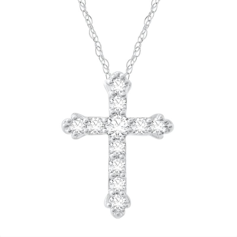 Diamond Cross Pendant in 14K White Gold &#40;1/4 ct. tw.&#41; – Image 1 of 3