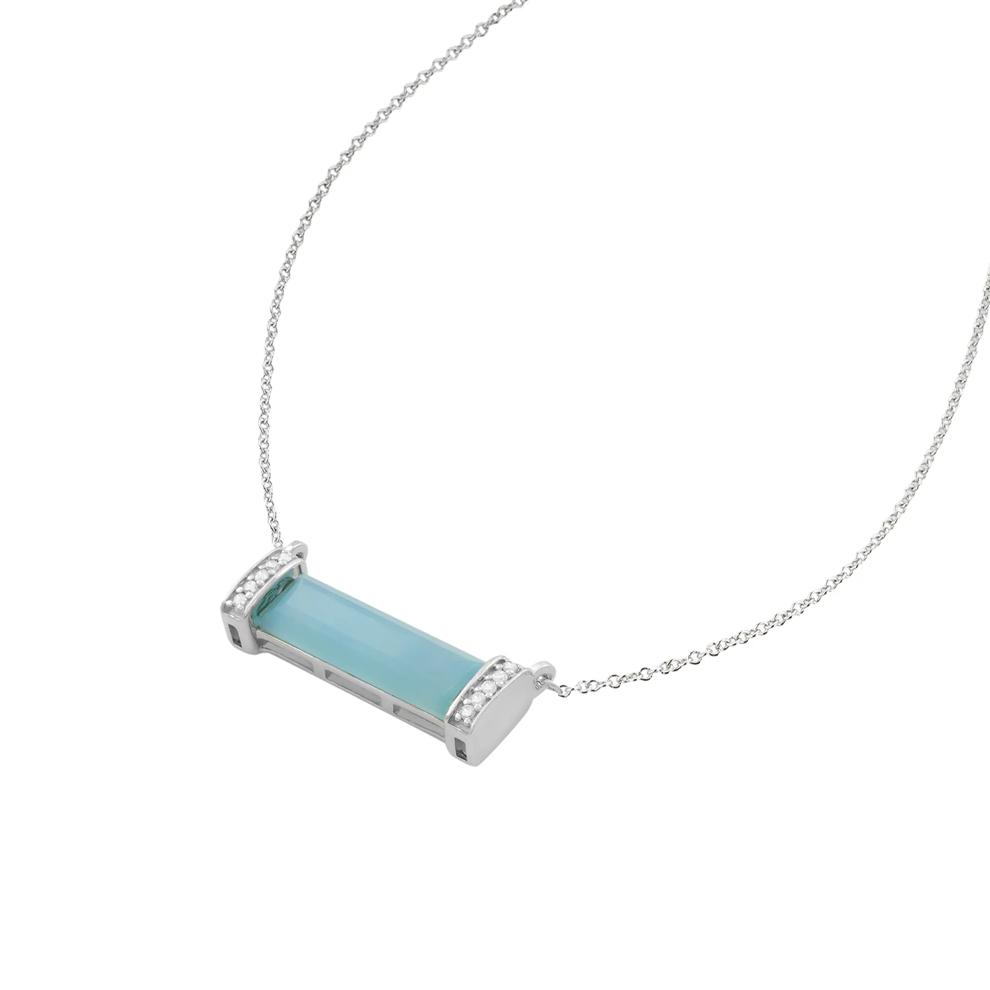Blue Agate &amp; Diamond Accent Bar Pendant Necklace in Sterling Silver – Image 4 of 4