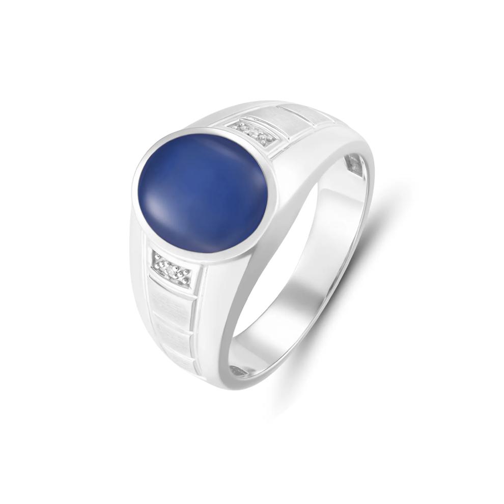 Men's Lab-Created Blue Sapphire Star &amp; Diamond Accent Ring in Sterling Silver – Image 2 of 4