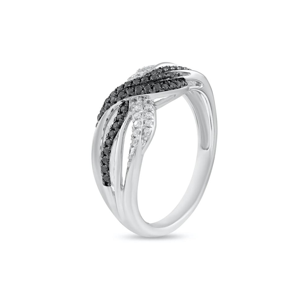 Black &amp; White Diamond Twisted Band in Sterling Silver (1/5 ct. tw.) – Image 4 of 4