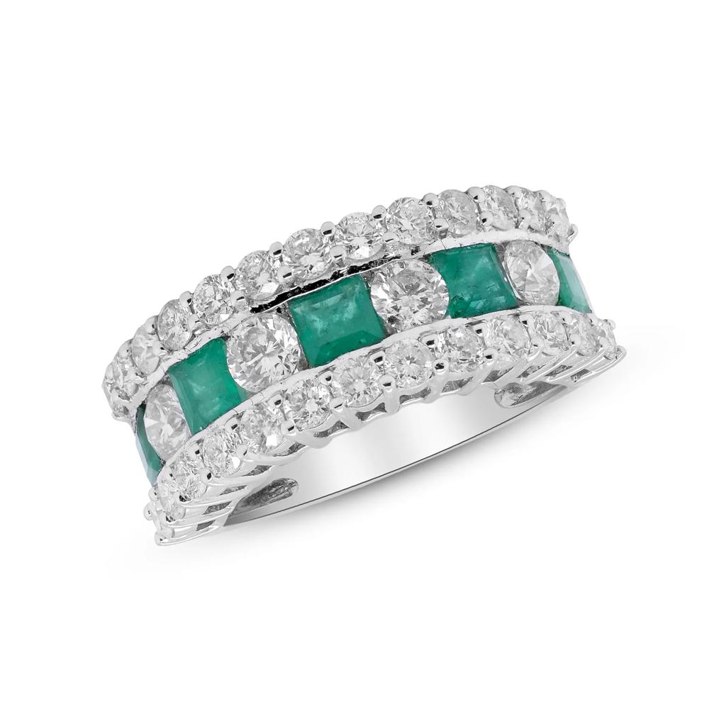 Square Emerald &amp; Round Diamond Band in 14K White Gold (1 7/8 ct. tw.) – Image 4 of 4
