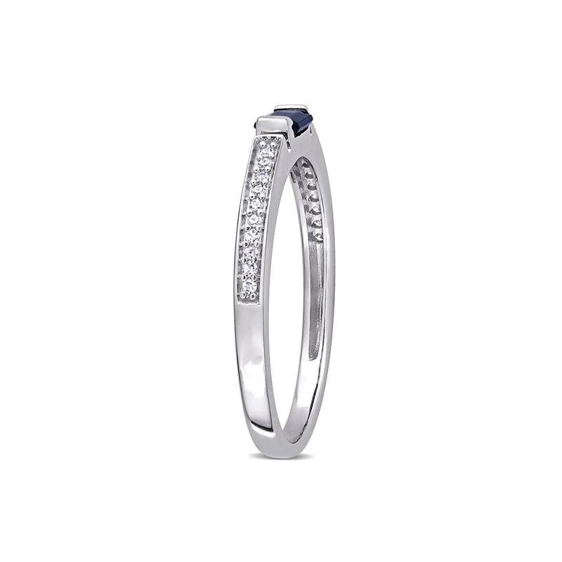 Blue Sapphire &amp; Diamond Stacking Ring in 10K White Gold &#40;1/10 ct. tw.&#41; – Image 3 of 5