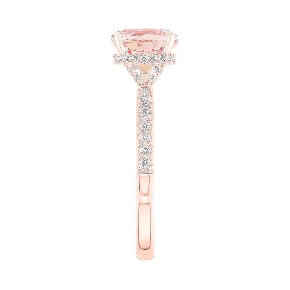 Round Morganite Ring with Diamond Band in 14K Rose Gold (1/3 ct. tw.) – Image 3 of 4
