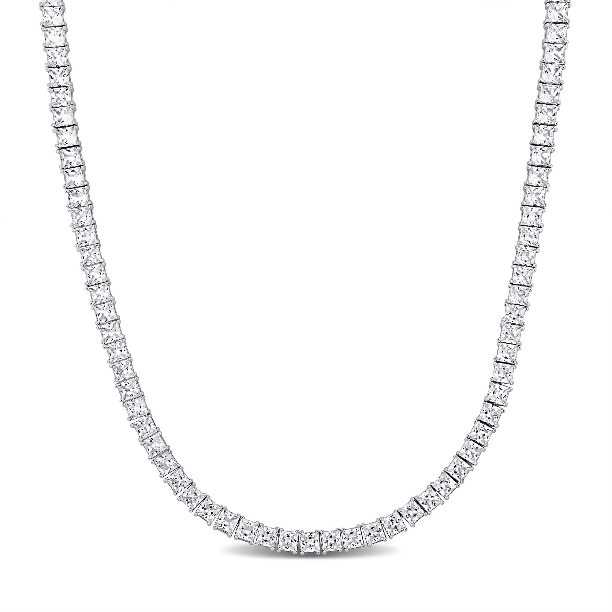 Lab-Created White Sapphire Tennis Necklace in Sterling Silver