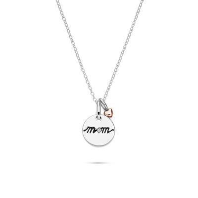 Lab Grown Diamond Accent Mom Disc Pendant in Sterling Silver & 10K Rose Gold