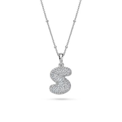 Lab-Created White Sapphire Pavé Bubble S Initial Pendant in Sterling Silver
