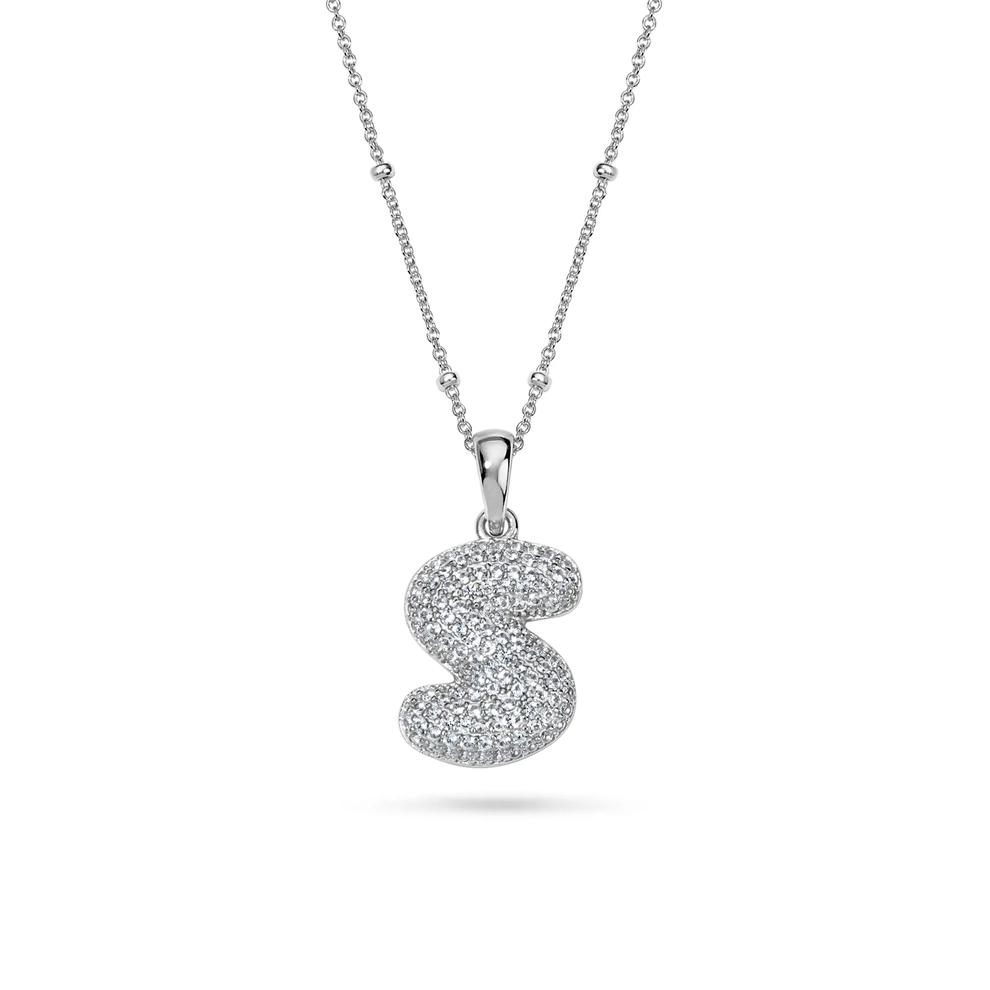 Lab-Created White Sapphire Pav&eacute; Bubble S Initial Pendant in Sterling Silver – Image 1 of 4