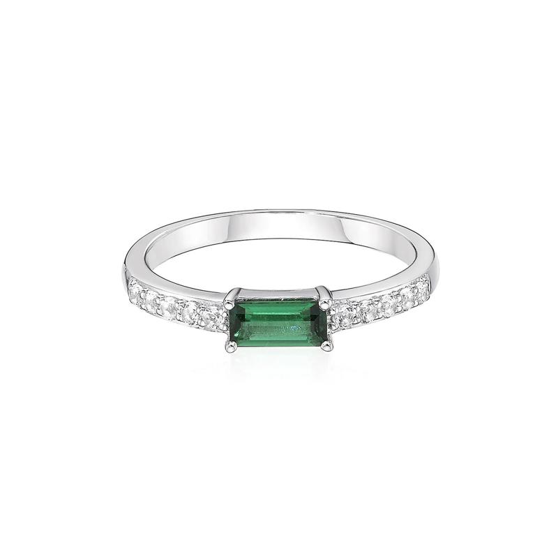 Lab Created Emerald &amp; White Sapphire Stack Ring in Sterling Silver – Image 1 of 4