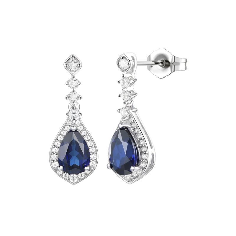Lab Created Blue Sapphire Lab Created White Sapphire Earrings in Sterling Silver – Image 1 of 1