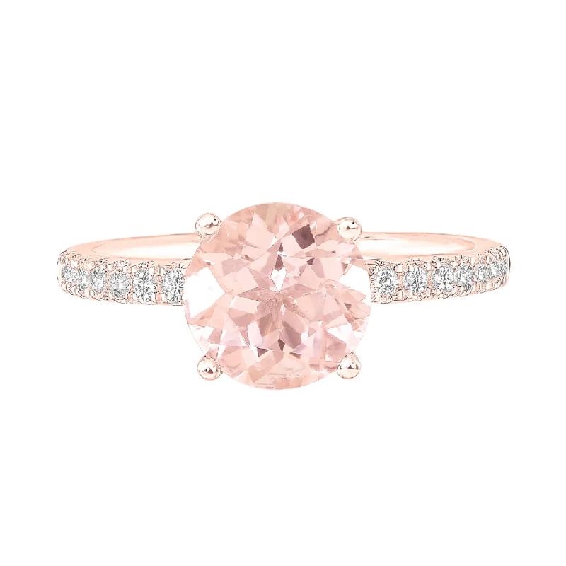 Round Morganite Ring with Diamond Band in 14K Rose Gold &#40;1/3 ct. tw.&#41; – Image 1 of 3