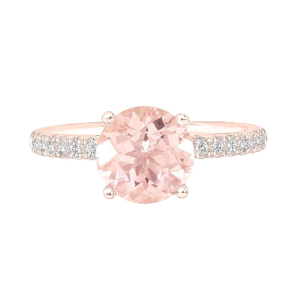 Round Morganite Ring with Diamond Band in 14K Rose Gold (1/3 ct. tw.) – Image 1 of 4