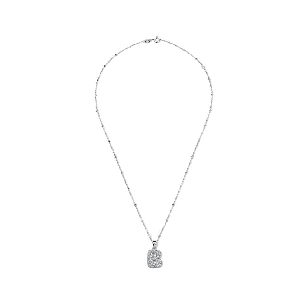 Lab-Created White Sapphire Pav&eacute; Bubble B Initial Pendant in Sterling Silver – Image 3 of 4