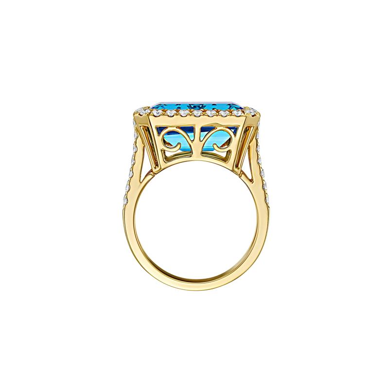 Blue Topaz &amp; Diamond Halo Ring in 14K Yellow Gold &#40;1 ct. tw.&#41; – Image 2 of 3