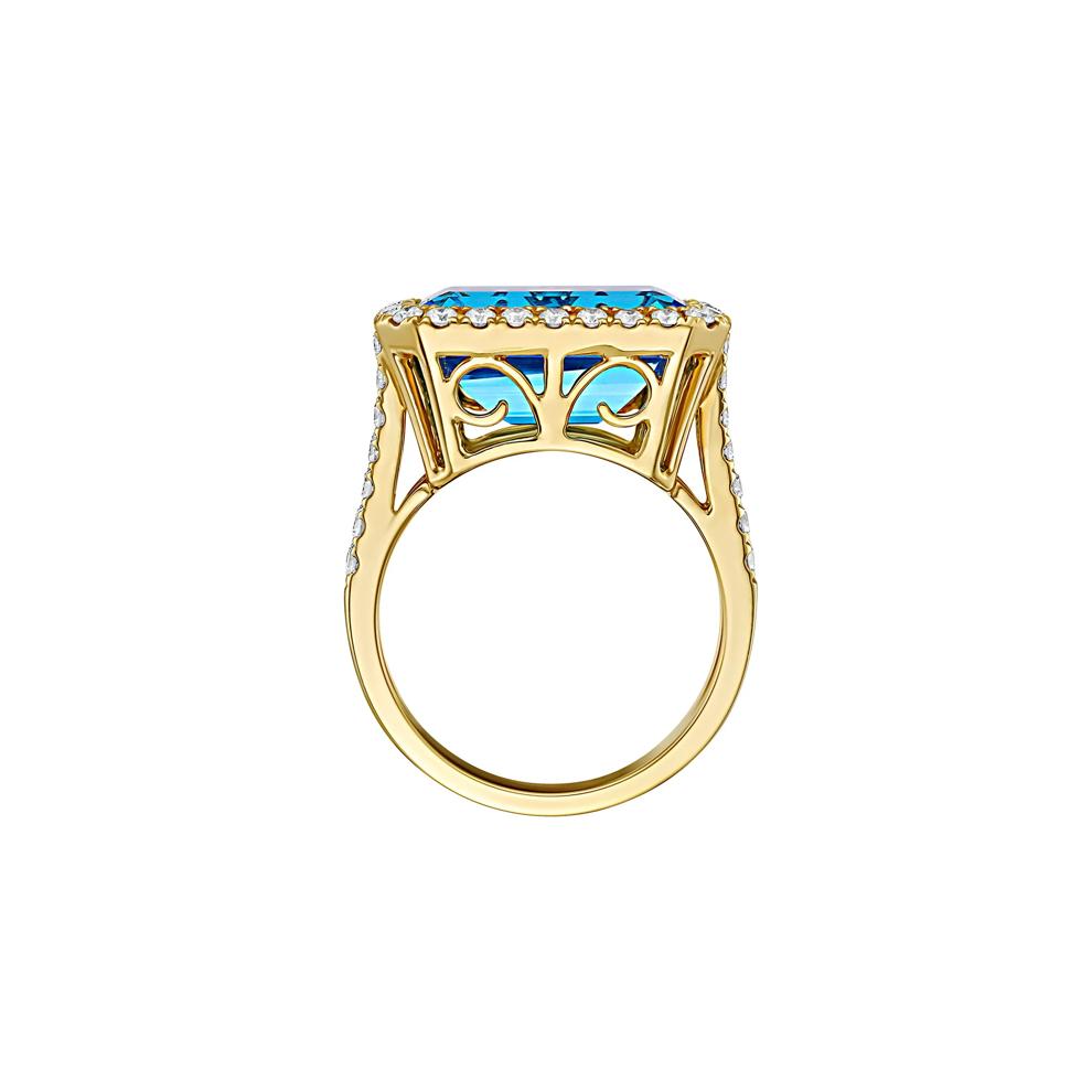 Blue Topaz &amp; Diamond Halo Ring in 14K Yellow Gold (1 ct. tw.) – Image 2 of 3