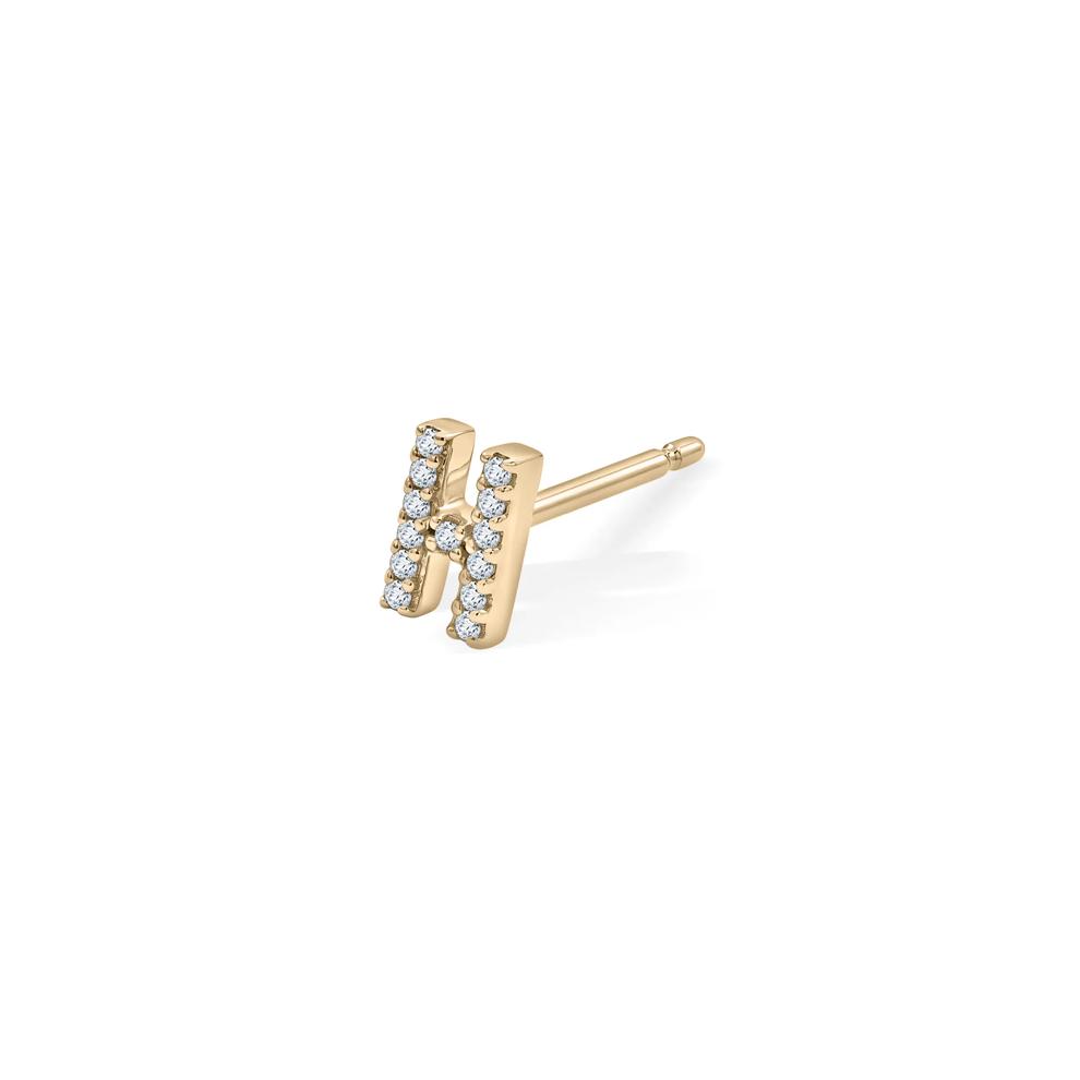 Diamond Accent H Initial Single Stud Earring in 10K Yellow Gold – Image 1 of 2