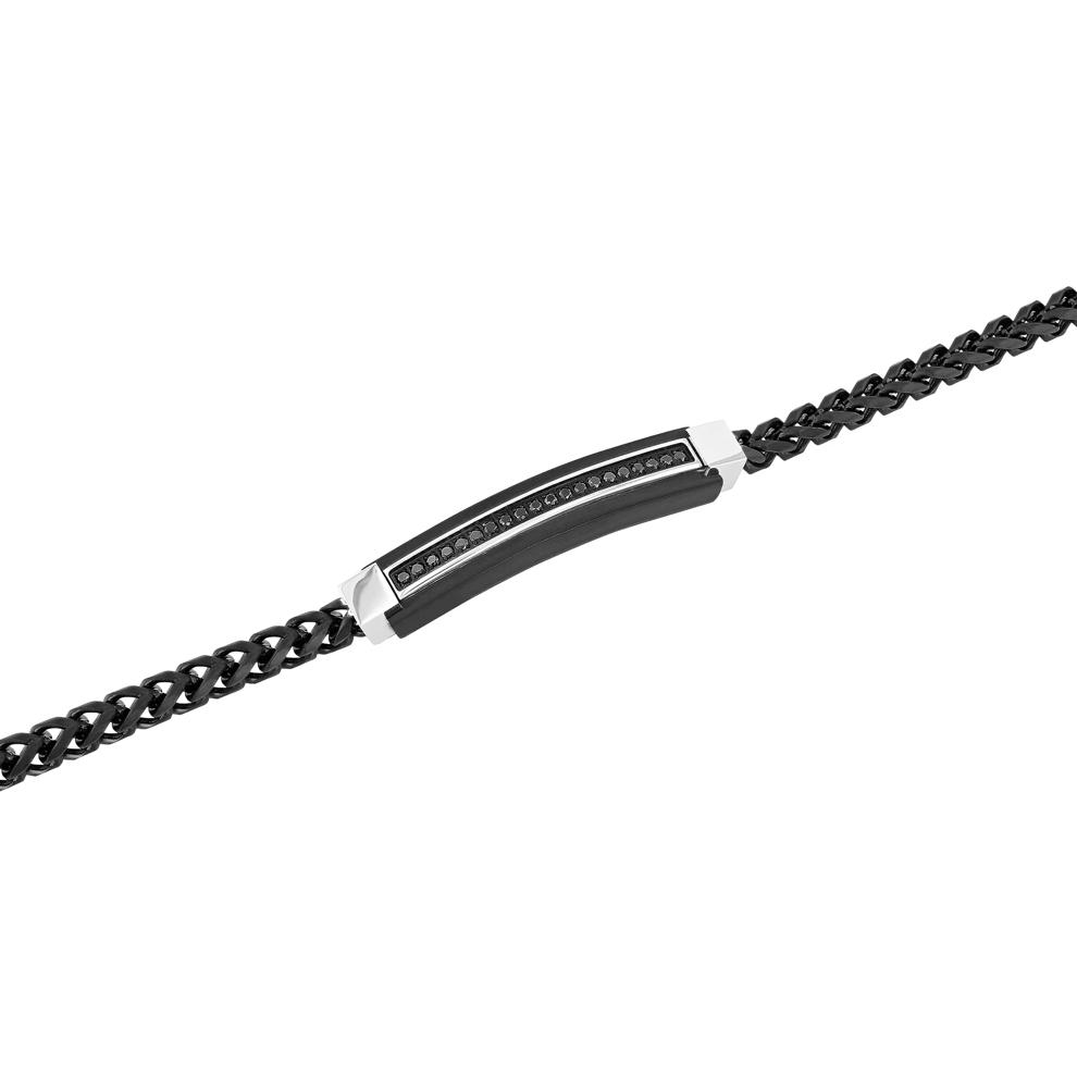 Franco Bracelet in Stainless Steel with Black Diamonds, 7MM, 8.5&rdquo; (1/5 ct. tw.)  – Image 2 of 2