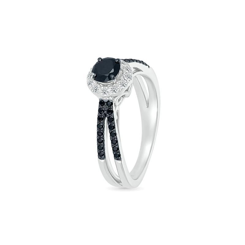 Black and White Diamond Halo Ring in 10K White Gold &#40;5/8 ct. tw.&#41; – Image 4 of 5