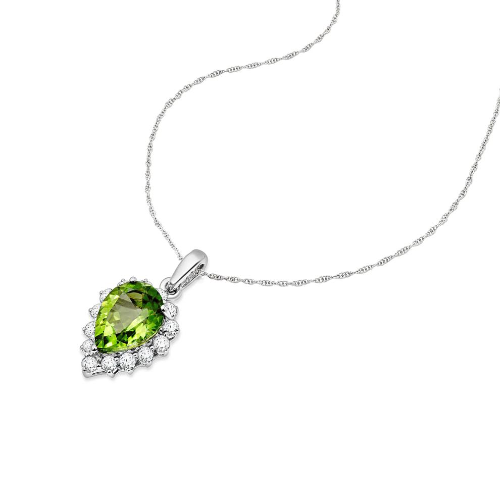 Peridot &amp; Lab-Created White Sapphire Starburst Halo Pendant Necklace in 10K White Gold – Image 4 of 4