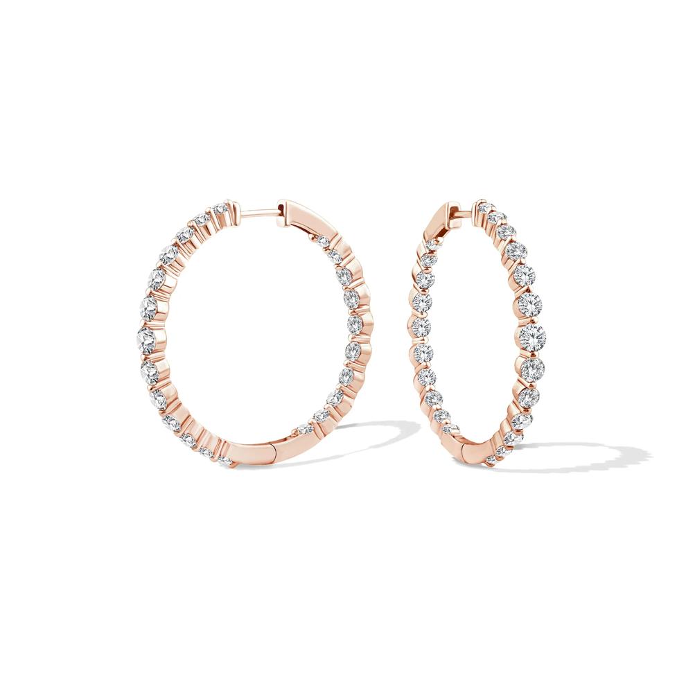 Lab Grown Diamond Shared-Prong Hoop Earrings in 10K Rose Gold (3 ct. tw.) – Image 1 of 3