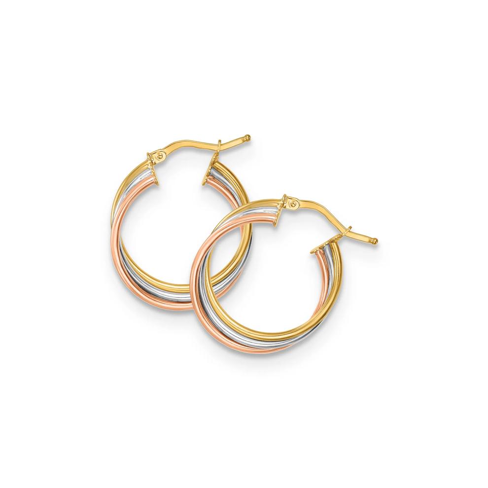 Tricolor Twisted Hoop Earrings in 14K Gold, 27x23mm – Image 2 of 3