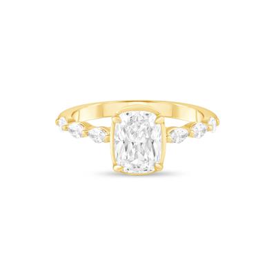 Lab Grown Diamond Elongated Cushion Center Engagement Ring in 10K Yellow Gold (2 ct. tw.)